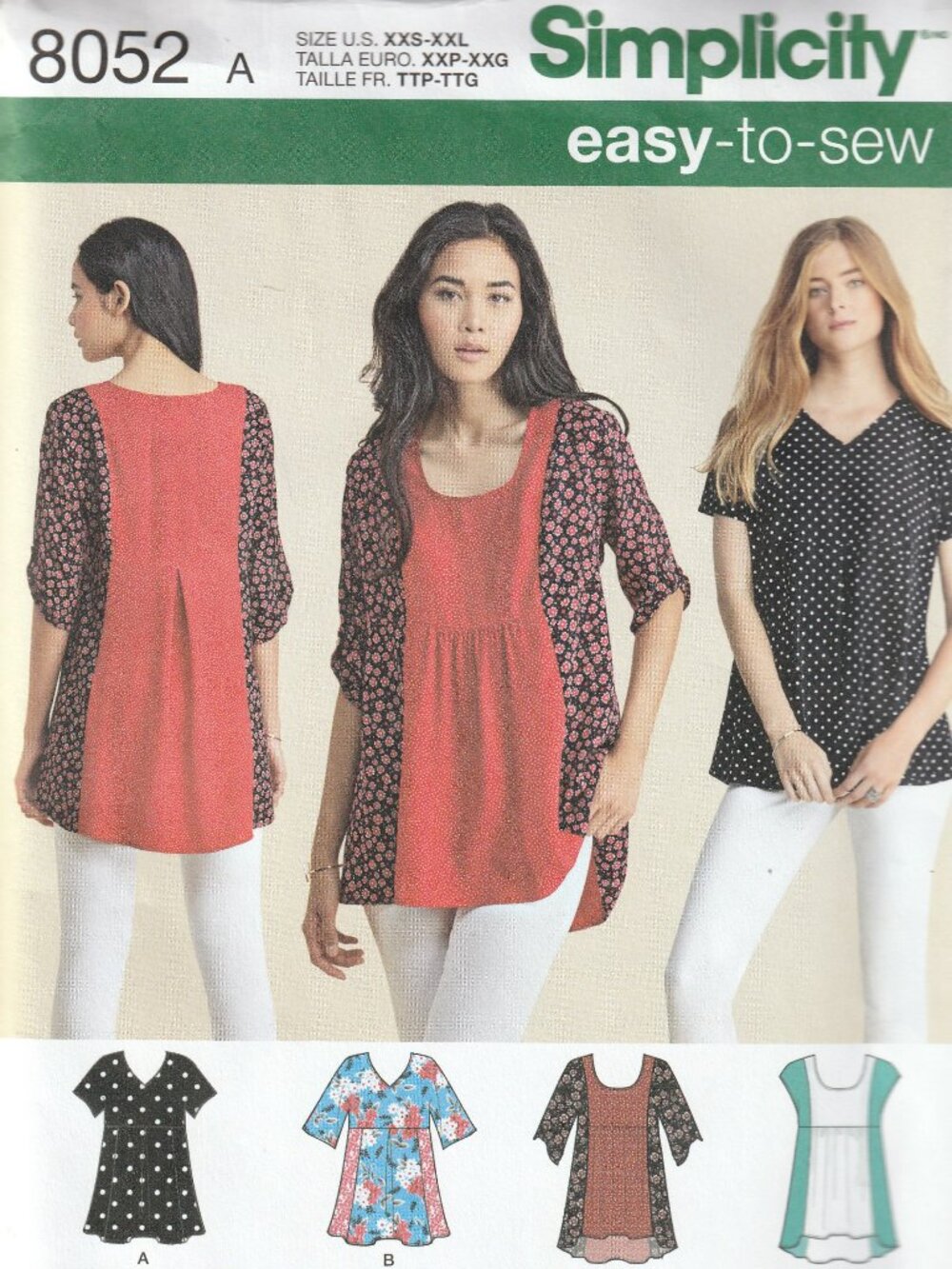 UNCUT Simplicity 8052 sewing pattern boho top  sizes XXS-XXL